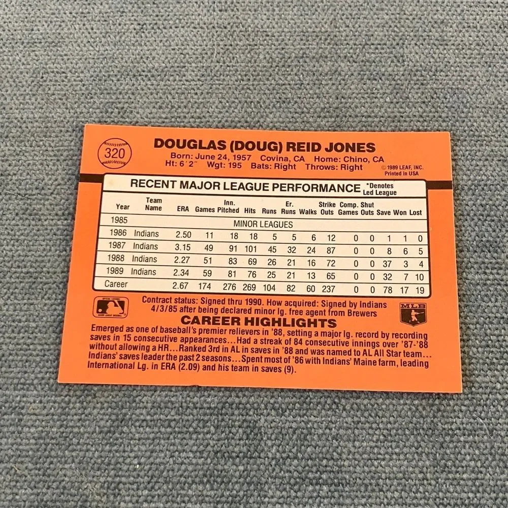 1990 Donruss Cleveland Indians Baseball Card Trading Card